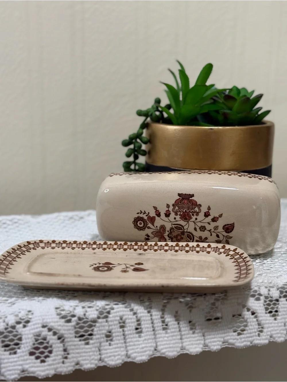 Jamestown Johnson Bros Old Granite Staffordshire Ironstone Butter Dish England